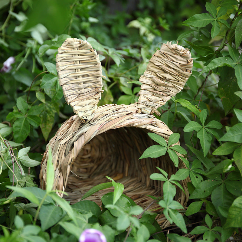 Handmade straw rabbit nest