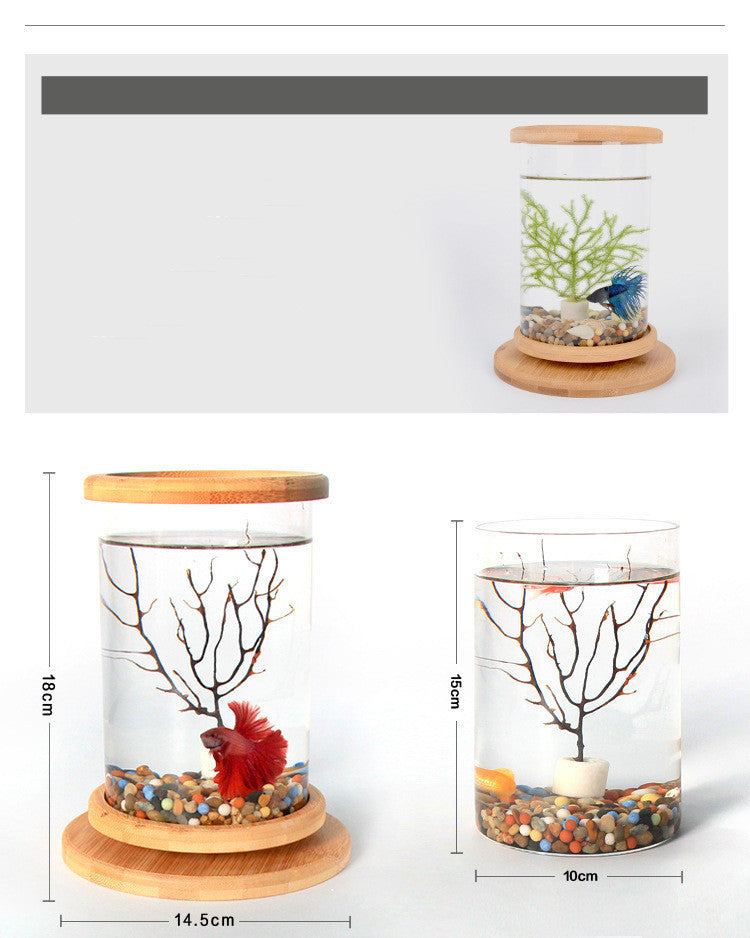Bamboo Base Mini Fish Tank Decoration Fish Bowl