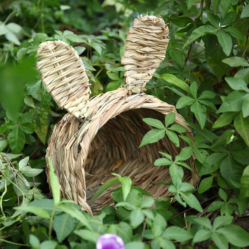 Handmade straw rabbit nest