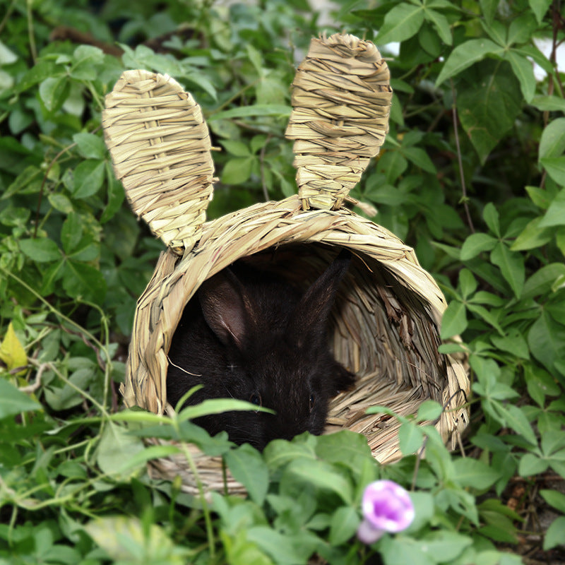 Handmade straw rabbit nest